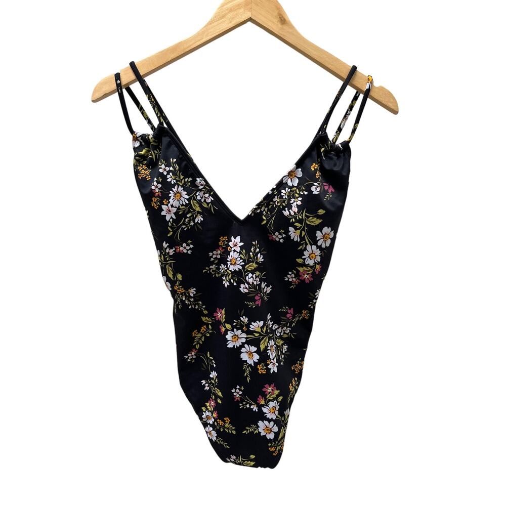Beach Betty Miracle Brand Slim Black
Floral One Piece Swim L NWT